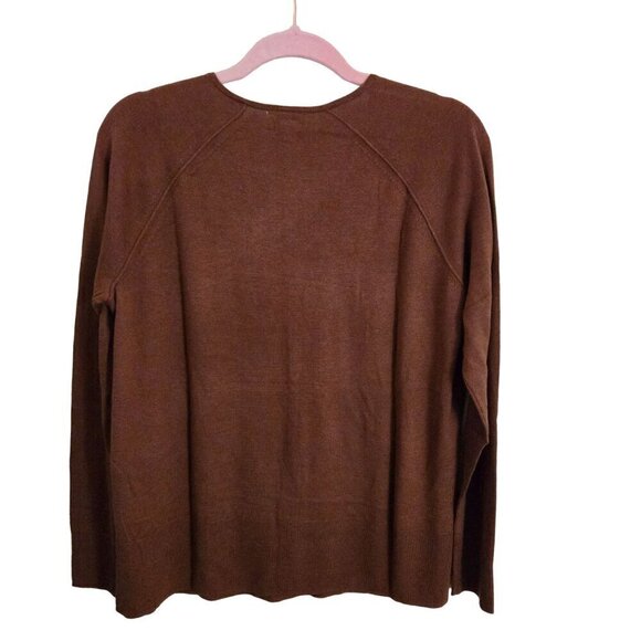 J. Jill Silk Cotton Blend Caramel Brown V Neck Classic Sweater Size S - Picture 2 of 4